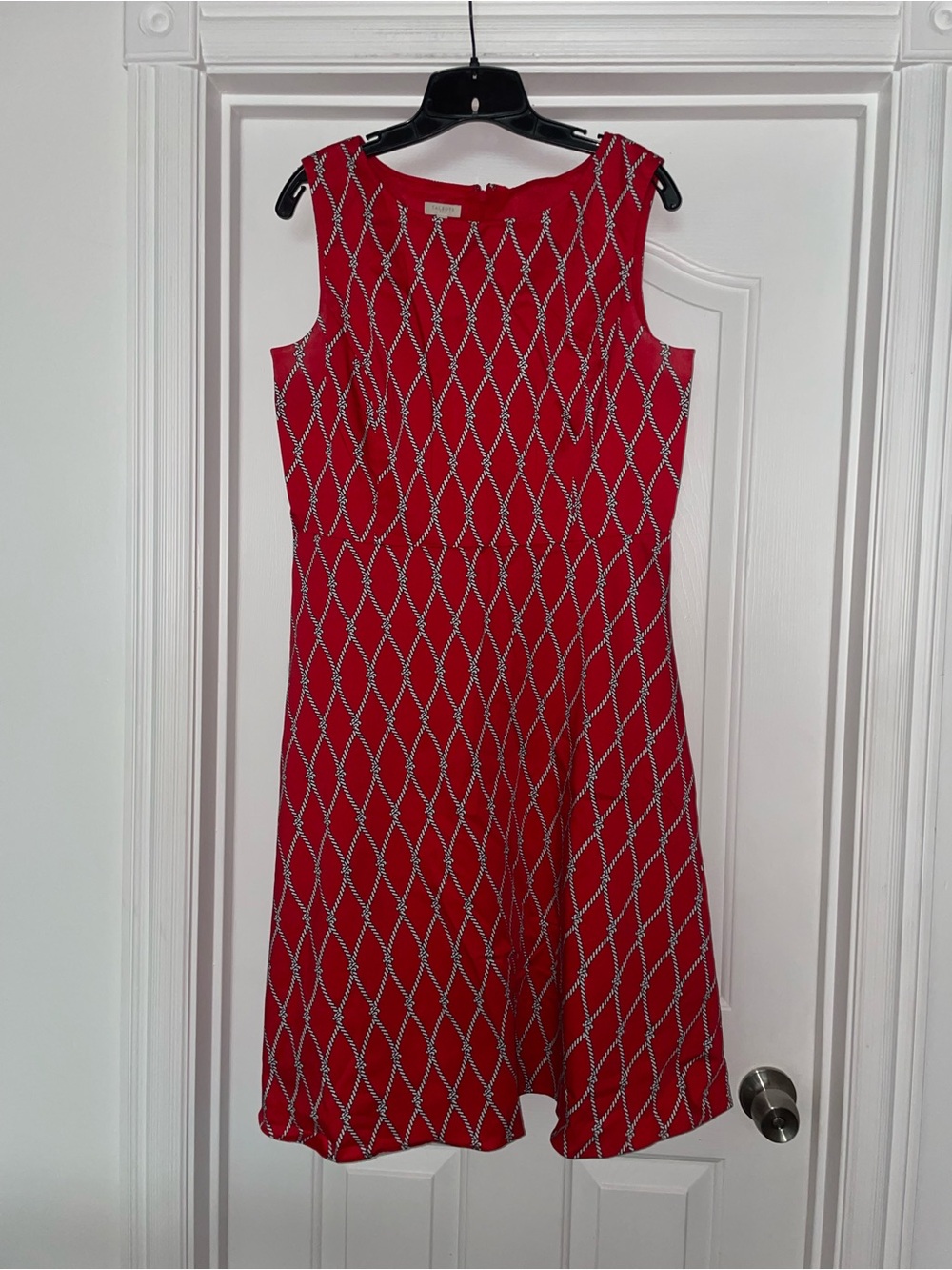 TALBOTS RED ROPE PRINT A LINE DRESS SZ 14